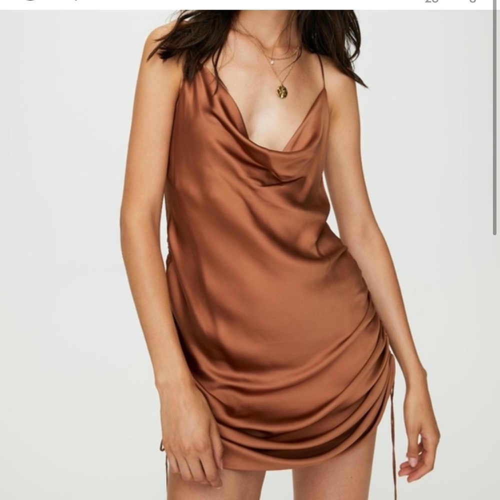 Aritzia Wilfred Only Ruched Satin Slip Dress